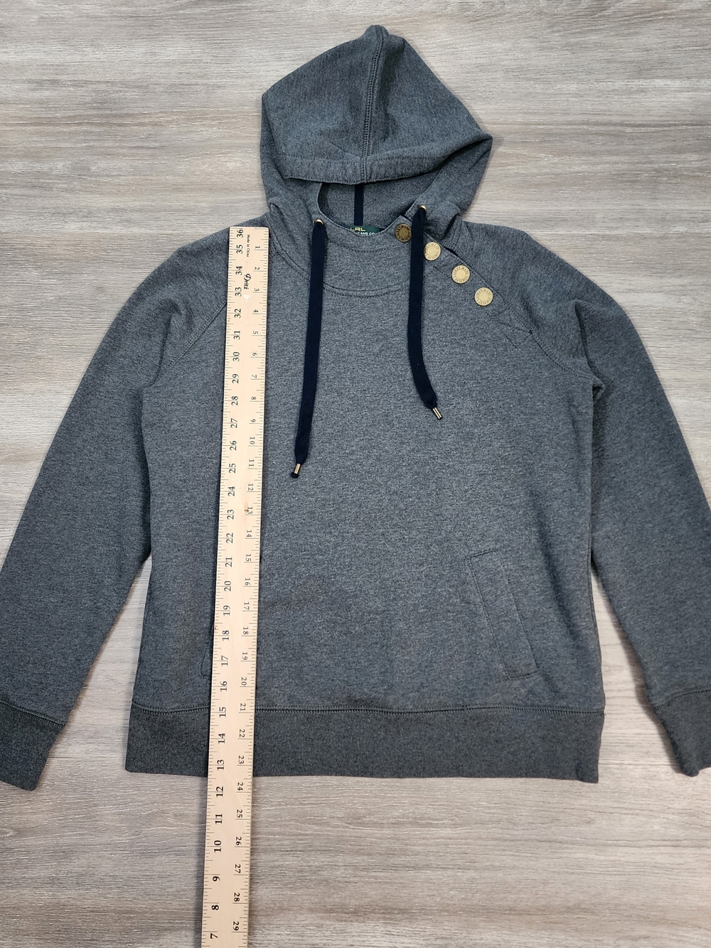 LRL Ralph Lauren Jeans Co Button Hoodie Gray Size Large Cotton